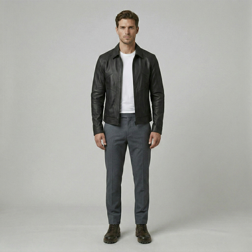 Refined Leather Zip Jacket