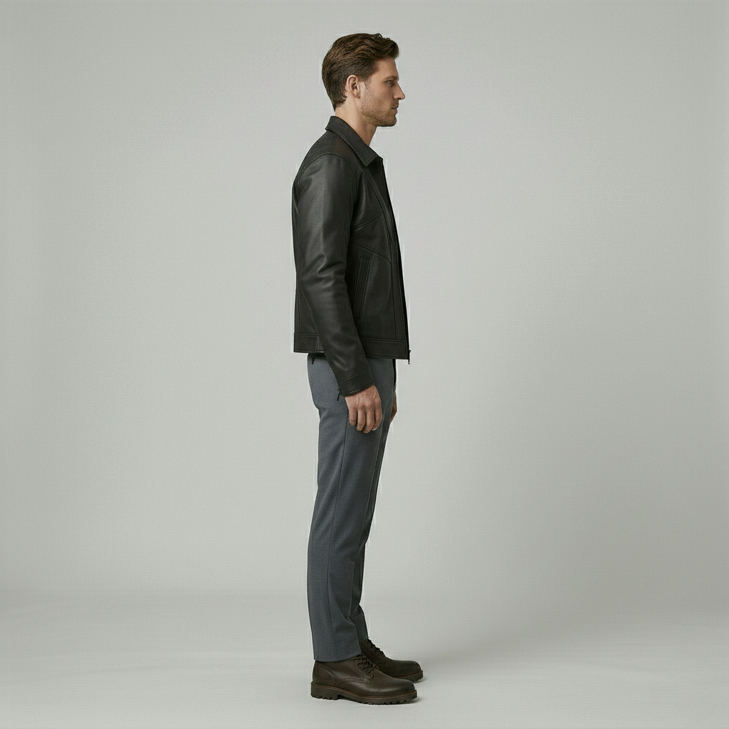 Refined Leather Zip Jacket