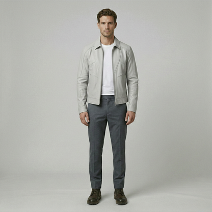 Refined Leather Zip Jacket
