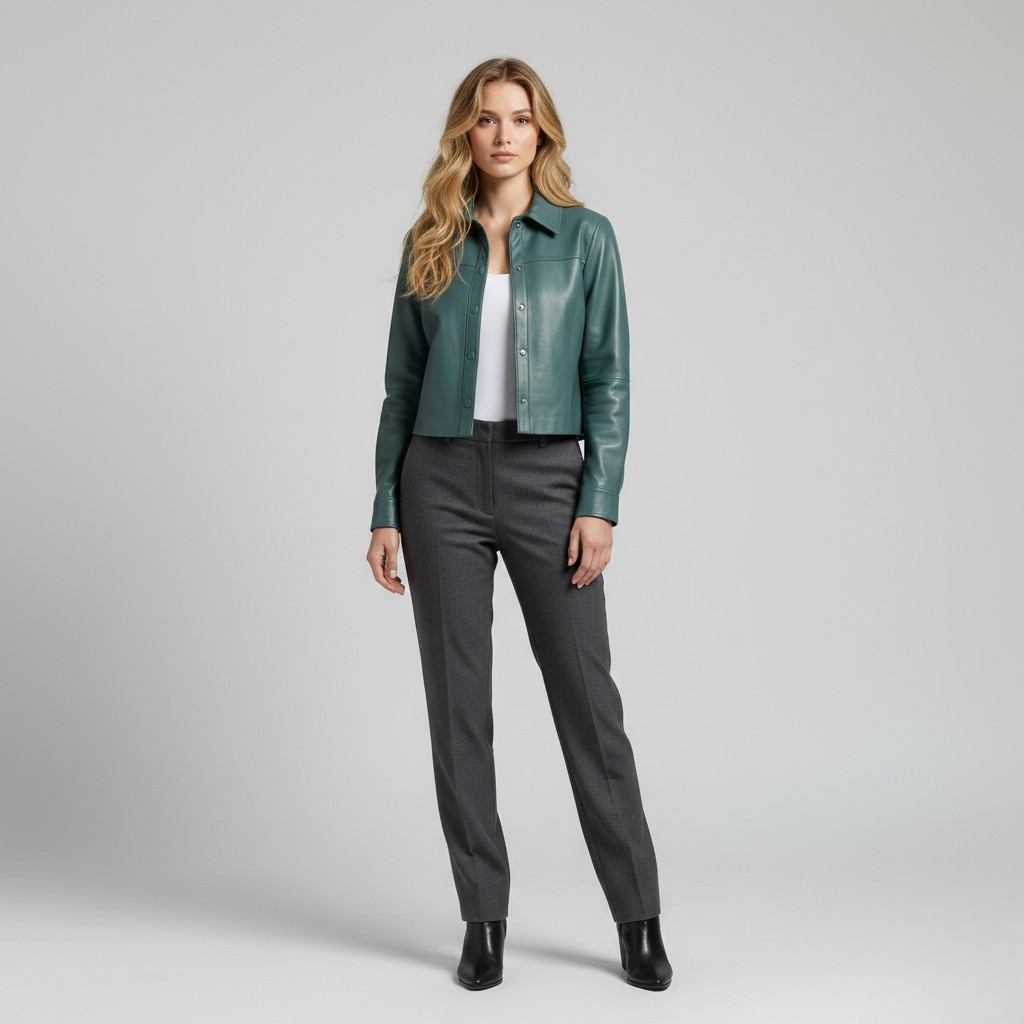 Cropped Leather Shirt Jacket