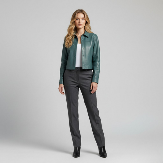 Cropped Leather Shirt Jacket