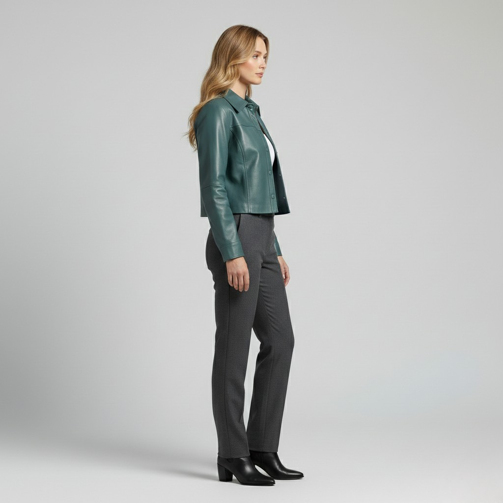 Cropped Leather Shirt Jacket