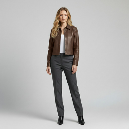 Cropped Leather Shirt Jacket